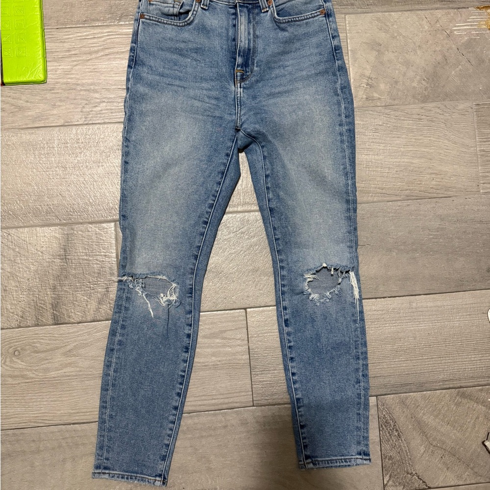 7 For All Mankind Light Blue Distressed Ankle Jeans